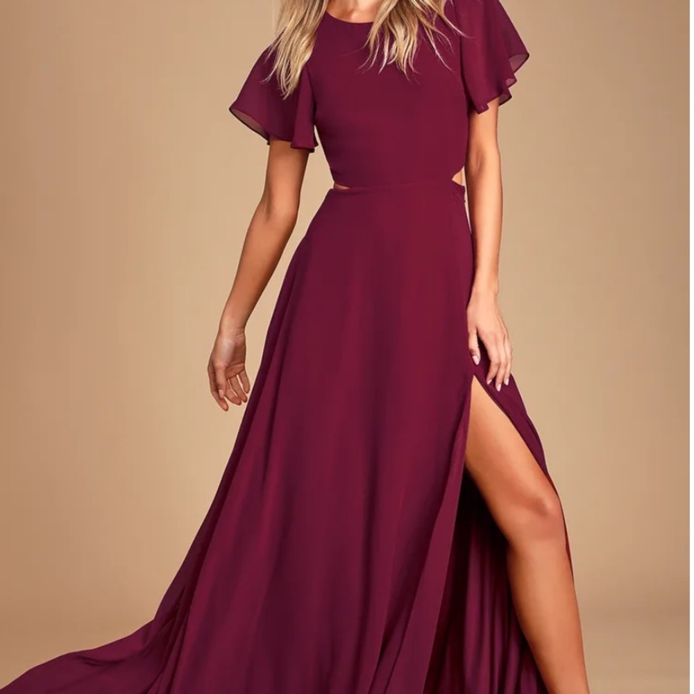 Lulus Garden Bliss Burgundy Cutout Maxi Dress- Size M